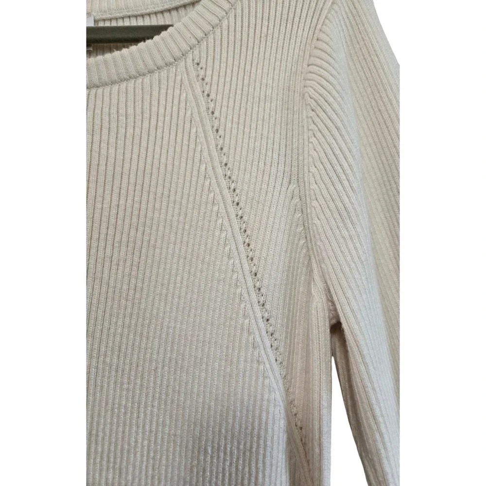 Laundry by Shelli Segal Modern Chic Cream Ribbed Knit Hip Zip Accent Sweater XL